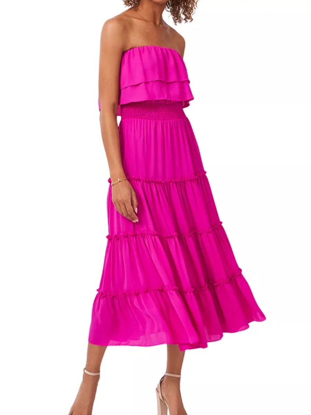 1 STATE Strapless Tiered Maxi Dress - Hot Pink size large